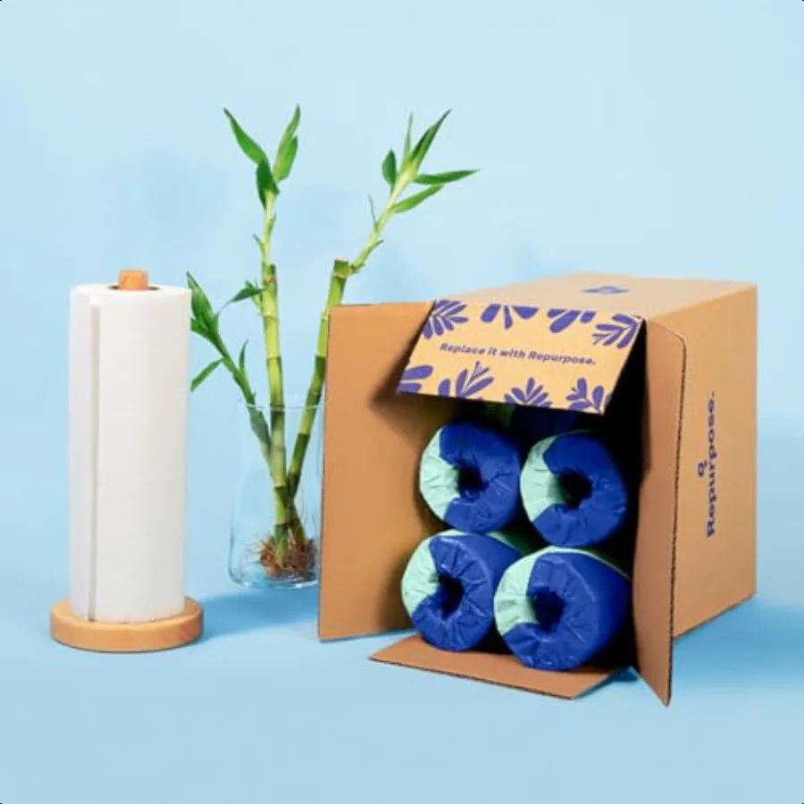 100 toallas de papel de bambú, toallas de papel sin árboles, embalaje sin plástico, 6 rollos, 75 hojas por rollo, certificado FSC