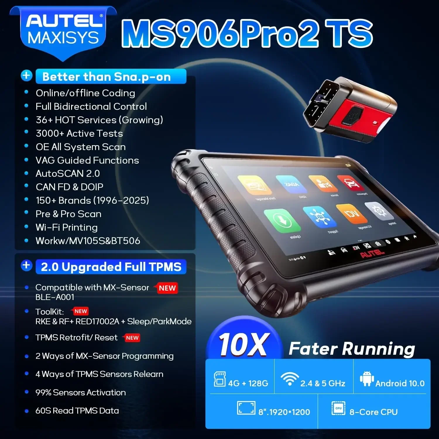 Autel MaxiSYS MS906 PRO2-TS Scanner: 2026 MS906Pro2-TS Up of MS906Pro-TS MK900TS MP900BT Kit MS908S MS906 PRO,Top TPMS Function& ECU Coding, Bidirectional Tool, 36+ Service, Auto Scan2.0, CAN FD&DoIP