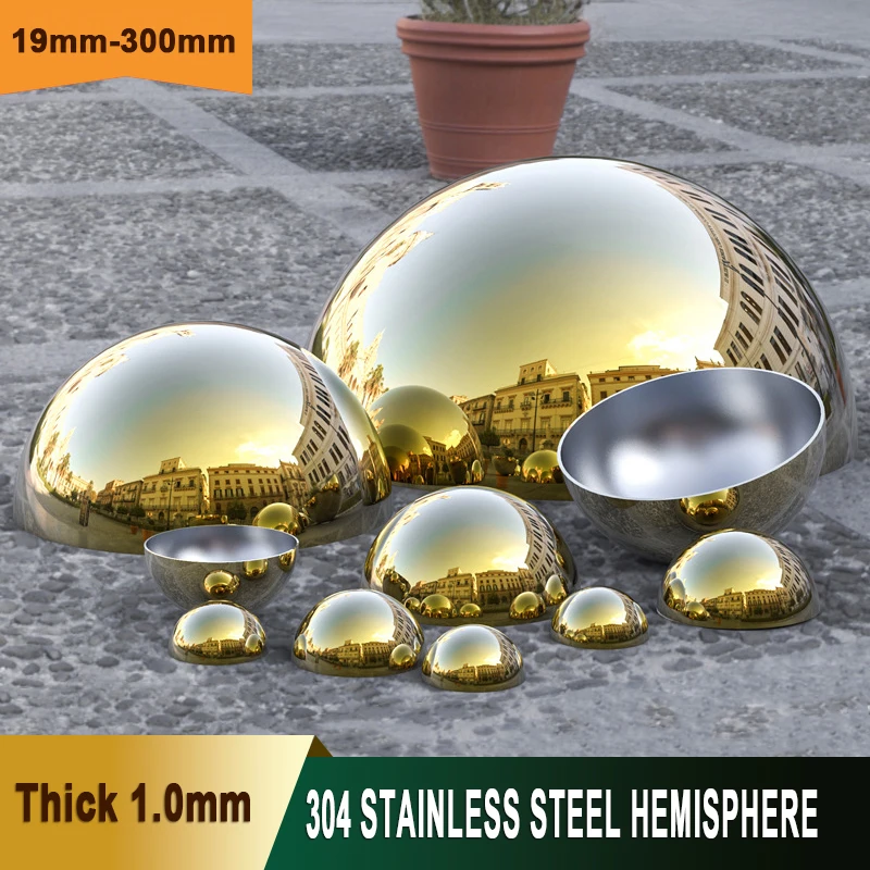 1-5Pcs Dia 19mm-300mm 304 Material 1.0mm Stainless Steel Titanium Gold Metal Hollow Decorative Ball Mirror Semi-round Dome Head