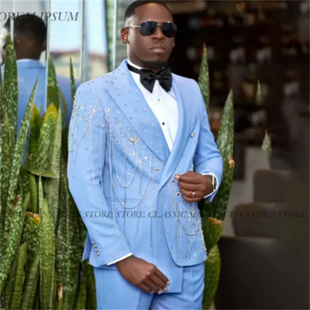 

Formal Customized Beaded Crystal Groom Wear Tuxedos Slim Fit Men Suits 2 Piece Ropa Hombre Shawl Lapel Wedding Prom Blazers