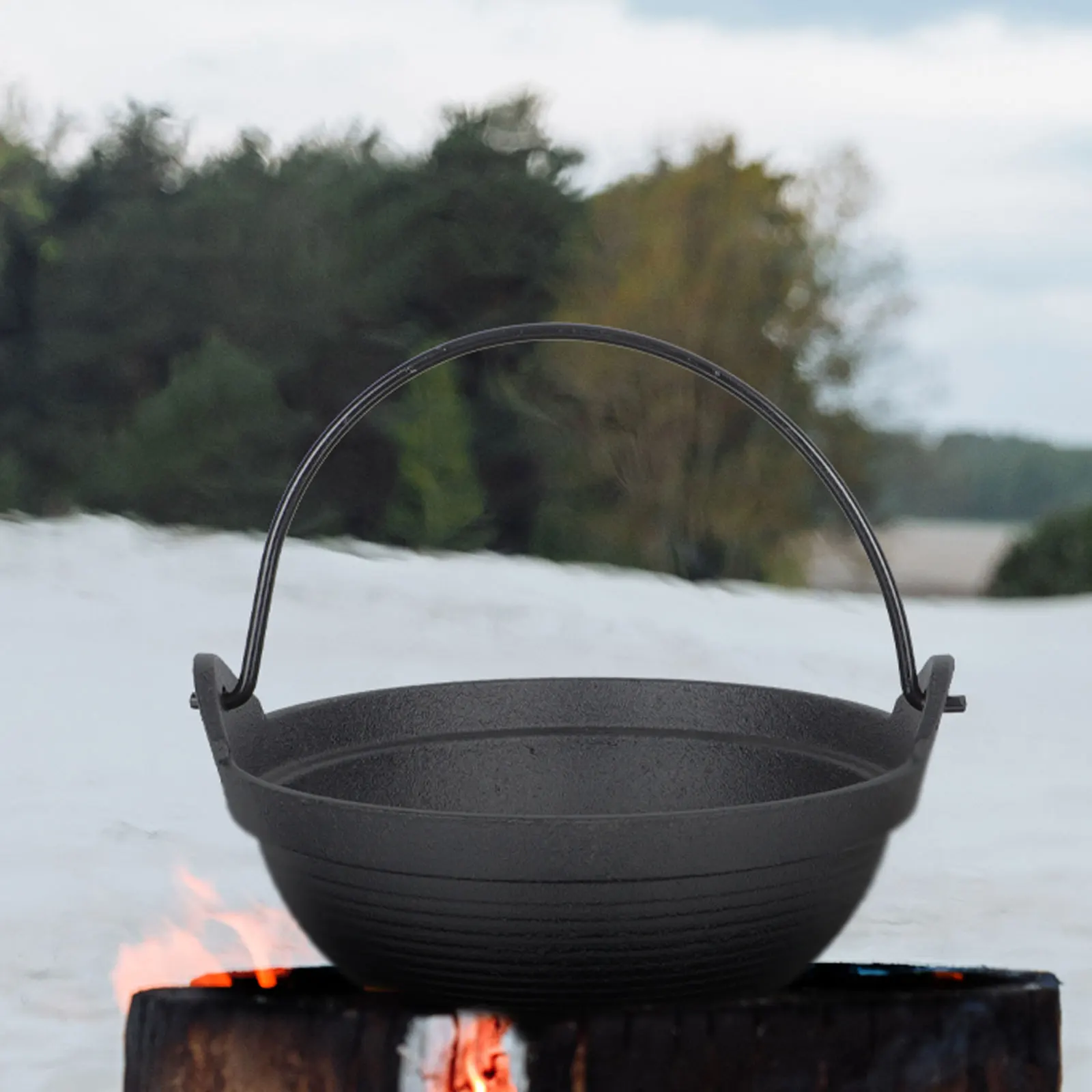 

1Pcs Small Hot Pot Premium Iron Wood Camping Pot for Outdoor Cooking Hiking Picnic Stew Porridge Japanese Style Hanging Cookware