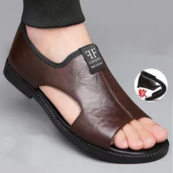 Sandalias de cuero antideslizantes para hombre, chanclas de diseñador, informales, cómodas, para la playa, exteriores, verano, 2024