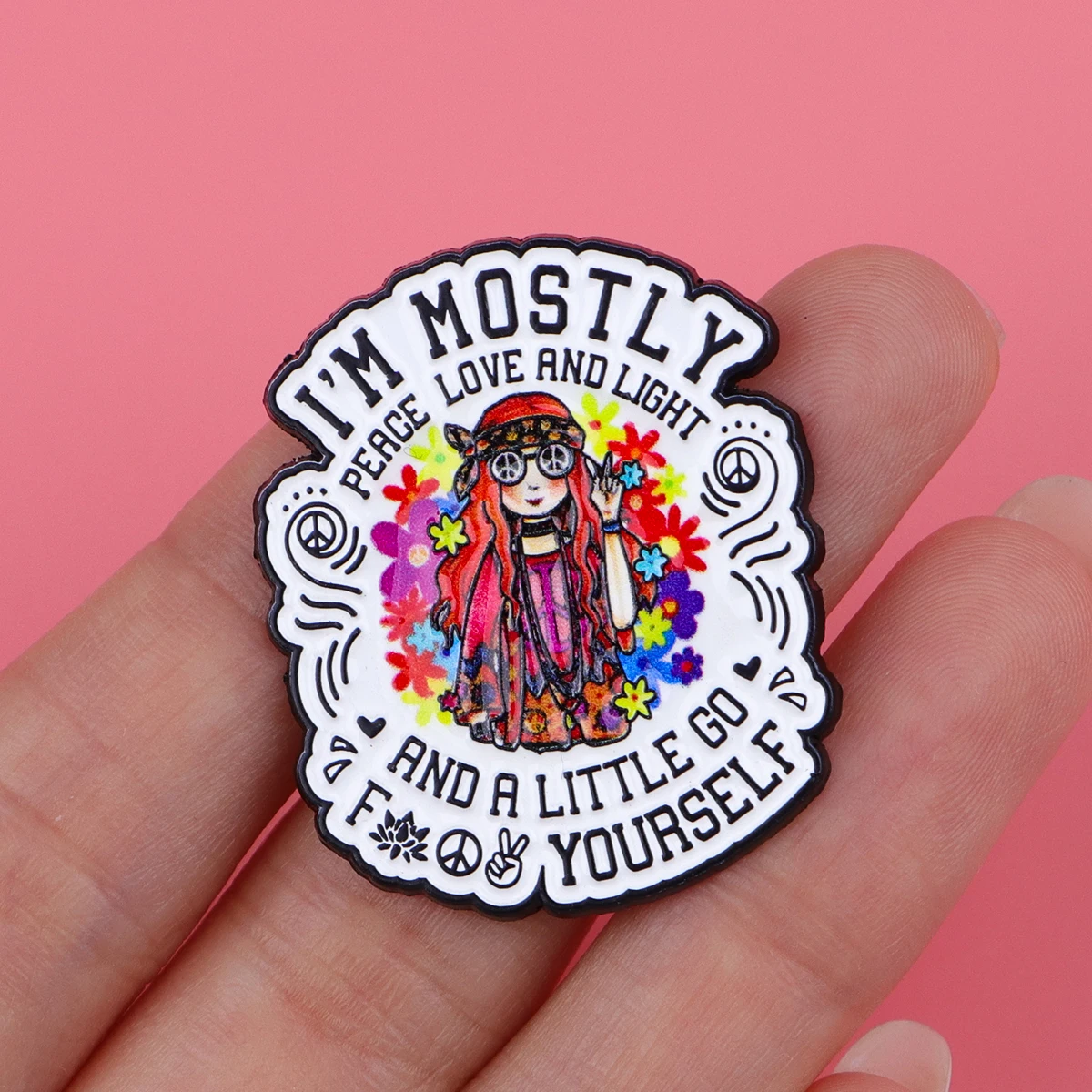 PEACE LOVE Enamel Pins Cartoon Girl Brooches Badge Quotes Lapel Pins for Backpacks Clothes Decoration Fashion Jewelry Gifts