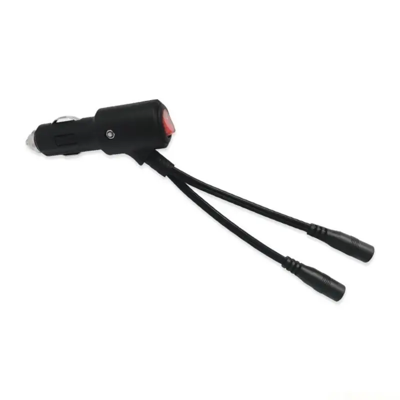 E56B Double Female DC5.5x2.1mm Port Car Cable 12V-24V Cigarettes Power Cord Wire with Switching Button