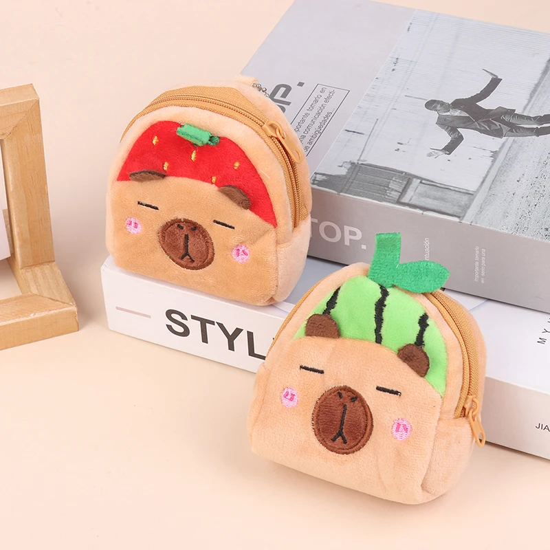 Portefeuille en peluche Capybara mignon, porte-monnaie animal de dessin animé, changeur d'argent portable, poudres, sac de rangement pour écouteurs, cadeaux d'anniversaire