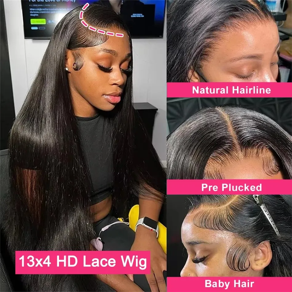 30 32 Inch Bone Straight 13x6 HD Transparent Lace Frontal Wigs Remy Human Hair Pre Plucked 13x4 Lace Front Wig For Black Women