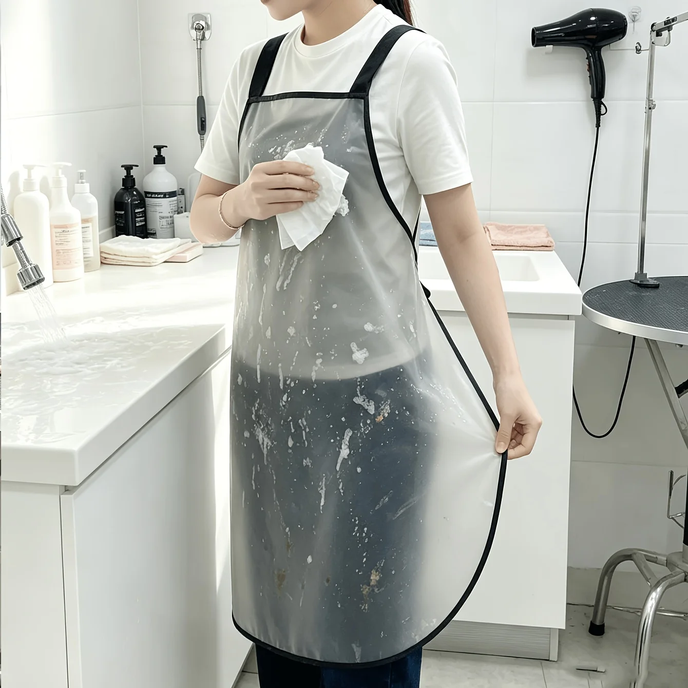Household Kitchen Transparent Apron, Minimalist Style Workwear for Hair Salon Catering Seafood Processing Waitstaff