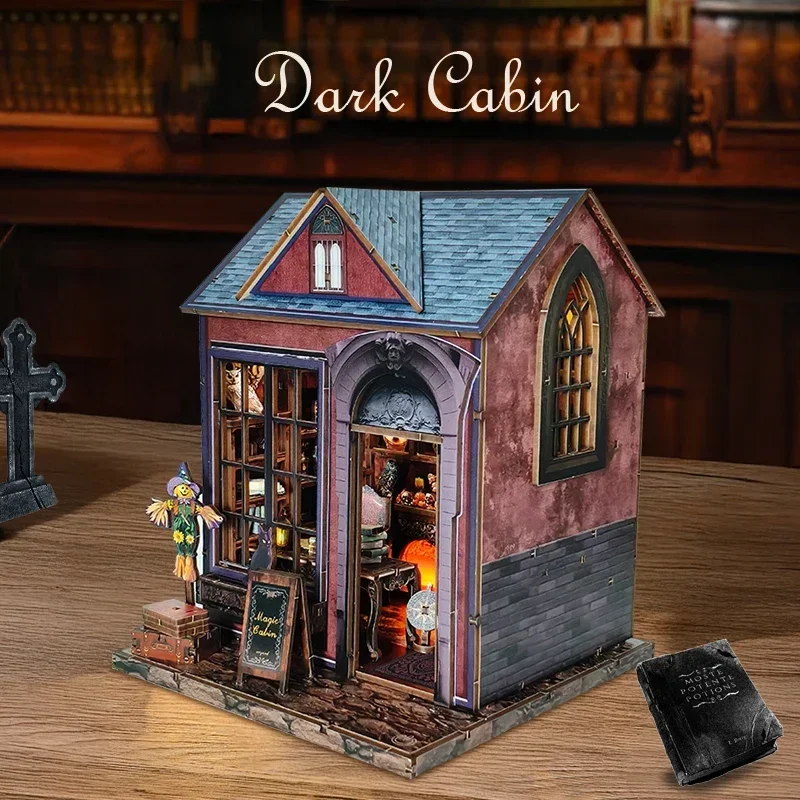 

Dark House Cottage Doll Houses DIY Wooden Miniature Building Kits With Furniture Casa Dollhouses for Friends Halloween Gifts