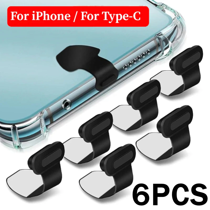 

2/4/6PCS Silicone Phone Dust Plug Charging Port Protector for Lightning Type-C Smart Phone Accessories Dust Plug for iPhone 14
