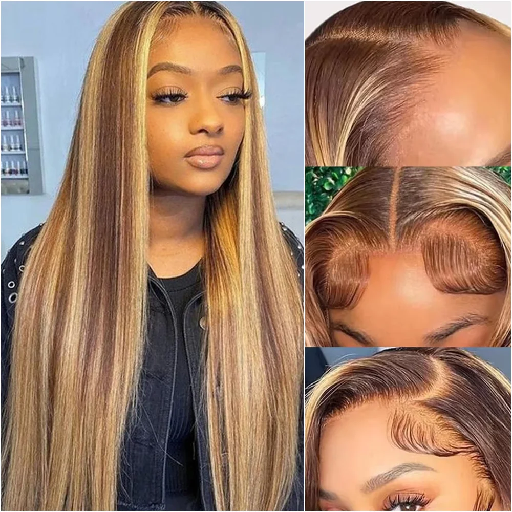 Выделите парик 100% человеческие волосы, прямые 13x6 HD, кружевные фронтальные парики, медовый блондин, 13x4, парики из натуральных волос на кружеве для женщин, 30 дюймов