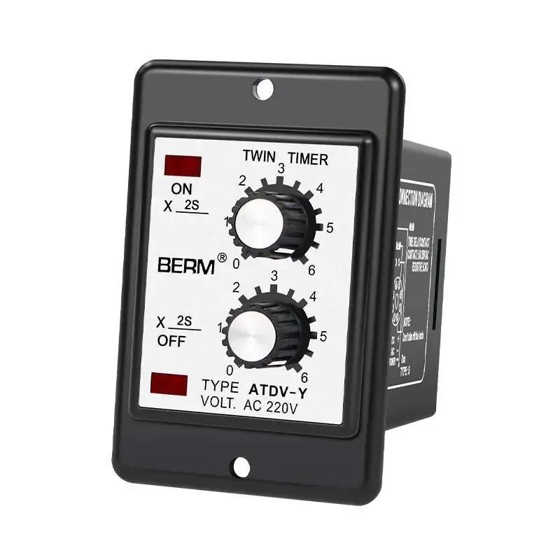 ATDV-Y 220V Dual Time Relay Adjustable Repeat Cycle Timer on off with Base - Selectable Durations from 3S to 60M