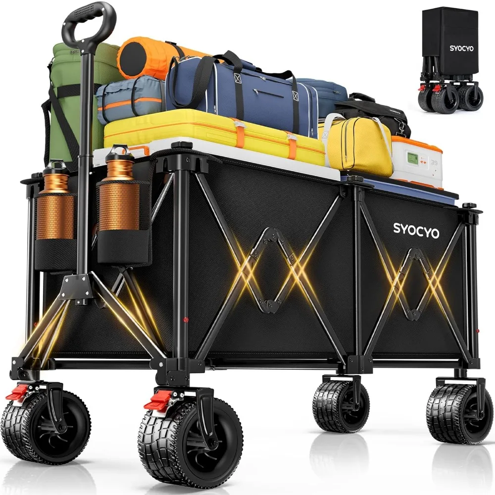 

Collapsible Wagon Carts 570LBS Weight Capacity Foldable Beach Wagon with Big All-Terrain Wheels 330L Heavy Duty Utility Carts wi