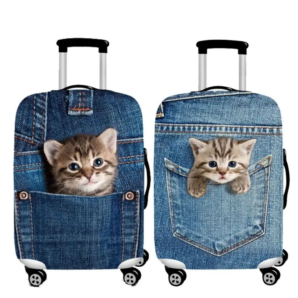 Juste de Protection pour Bagages 3D, Motif Animal, Chat, Chien, Valise Trolley, Anti-Poussière, artificiel astique, 18-28 Pouces