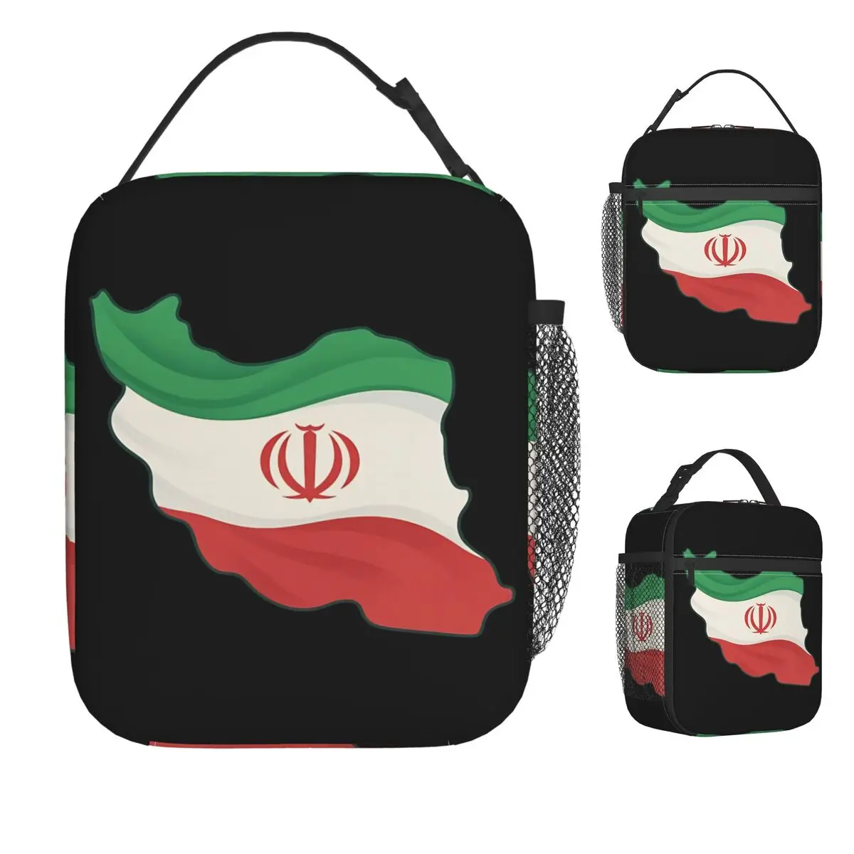 

Портативная сумка-холодильник с графическим дизайном «Иранский флаг и карта» для обедов, пляжа, водонепроницаемая, стильная, для еды