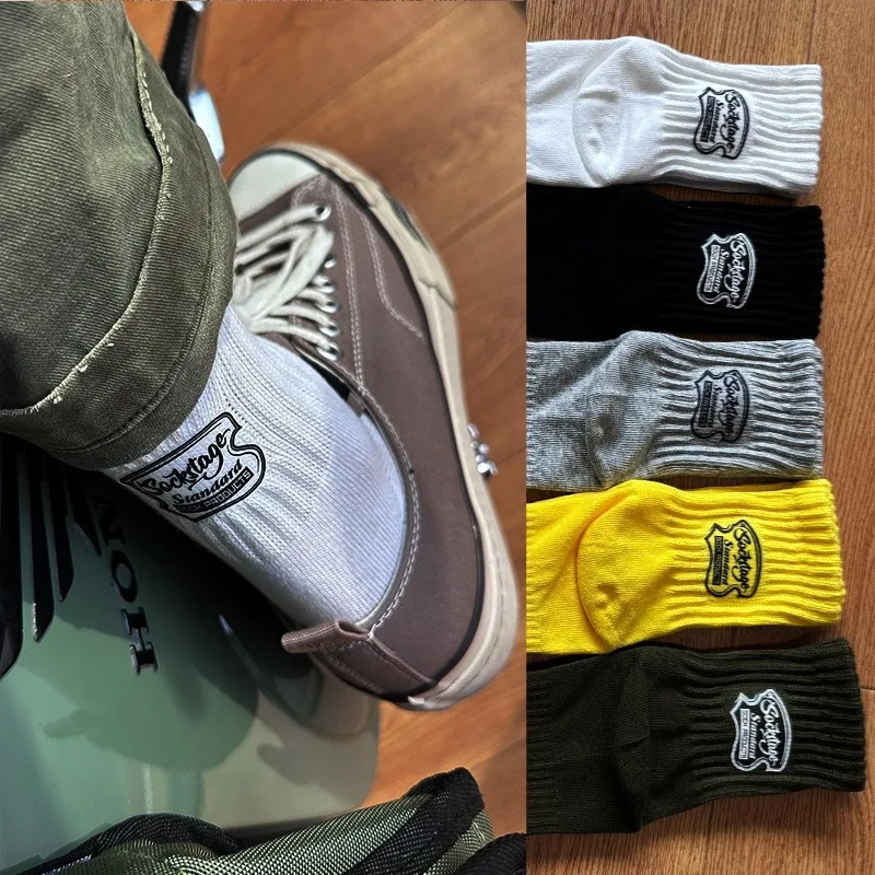 

Весенне-осенние мужские хлопковые короткие носки с надписью, дышащие спортивные нескользящие толстые игольчатые носки для бега в стиле панк