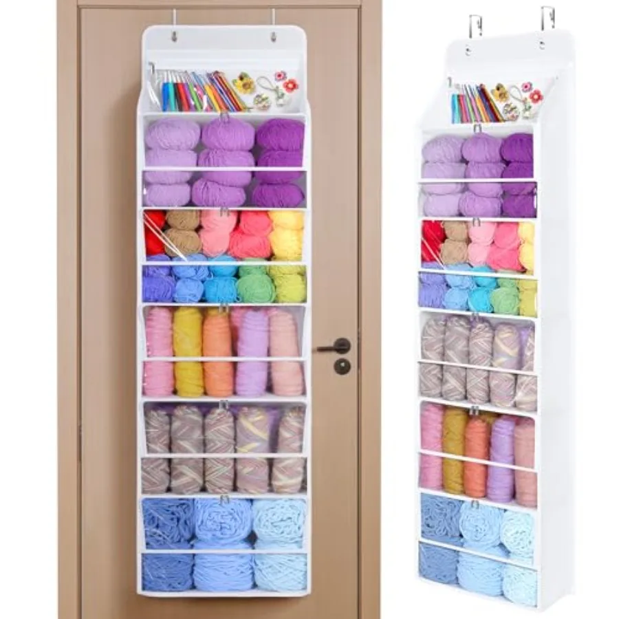 

Hanging Yarn Storage Organizer with 6 Zipper Closure Compartments Large Capacity Knitting Organizer Storage Over the Door Hangi