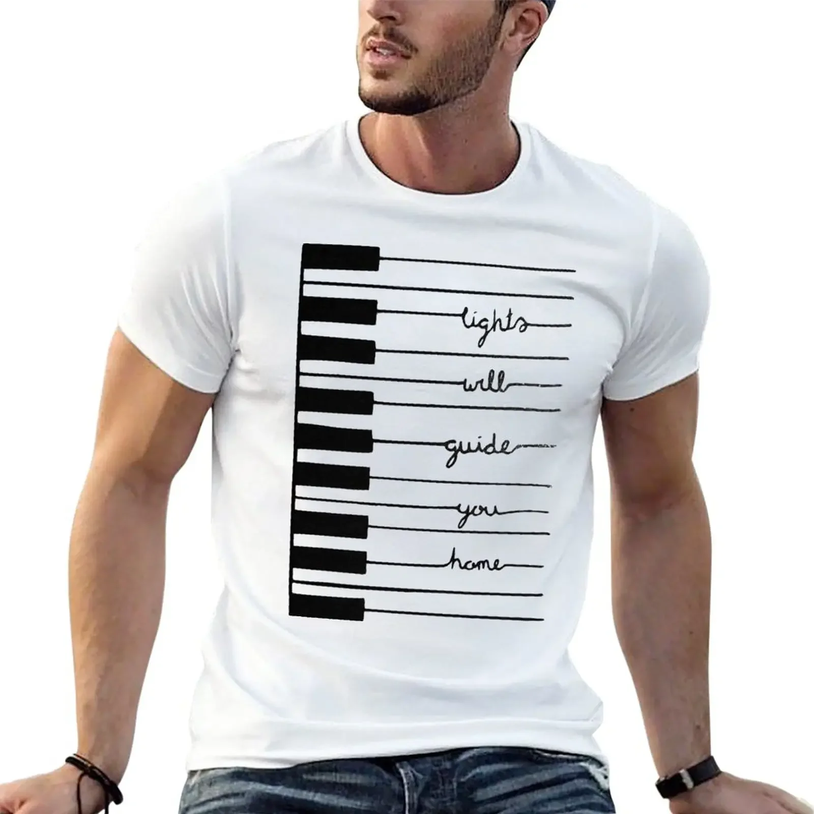 Short sleeve tee boys whites shirts graphic tees plain mens clothing oversized tee Piano keys-Lights will guide you home T-Shirt