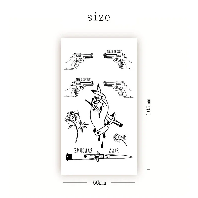 ملصقات الوشم المؤقت كول روز سكين السهم بندقية رسالة اليد وهمية الوشم مقاوم للماء الوشم الساق الذراع حجم صغير للنساء الرجال #2