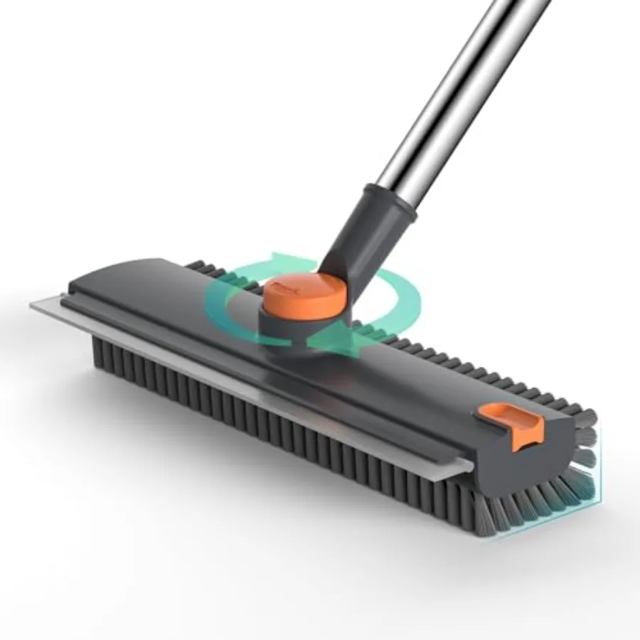 

Floor Scrub Brush with Long Handle Length Adjustable, 3 in 1 Heavy-Duty Stiff 90 Bristle Floor Scrubber Broom with Squeegee, Cl