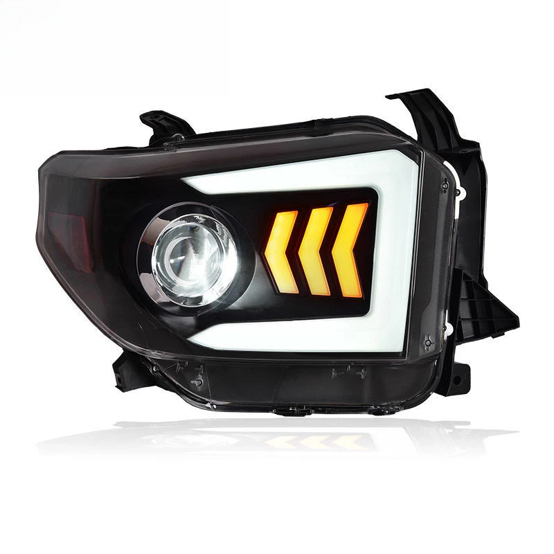 

Для Toyota Tundra XK50 2014-2020 - Модифицированные фары в сборе, левая и правая, комплект, со светодиодными ДХО и последовательными поворотниками