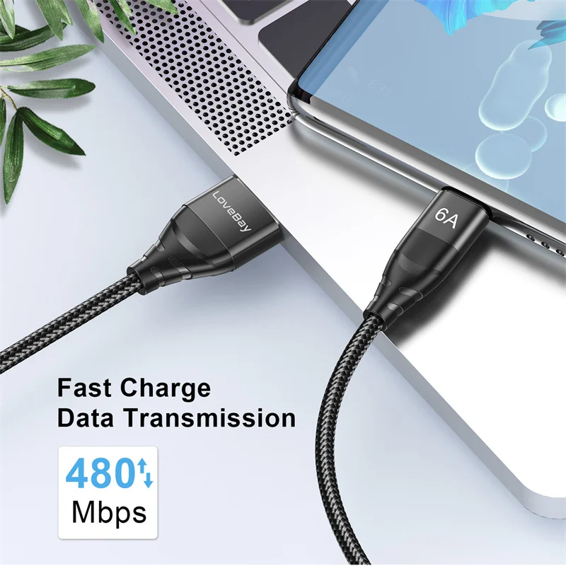 Lovebay PD USB Type C Fast Charge Cable 6A 66W USB Cable For iphone 15 Pro Max Xiaomi USB-C Data Cord For Huawei Xiaomi Samsung