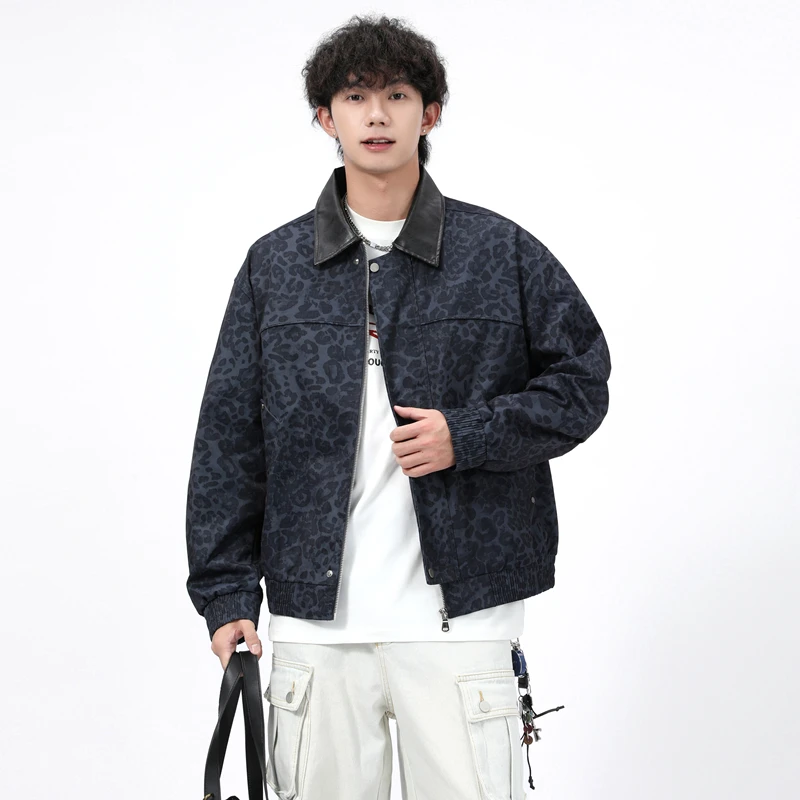 

GIOIOMская куртка, весенне-осенняя новая высококачественная повседневная мужская куртка с отложным воротником в американском стиле High Street и леопардовым принтом