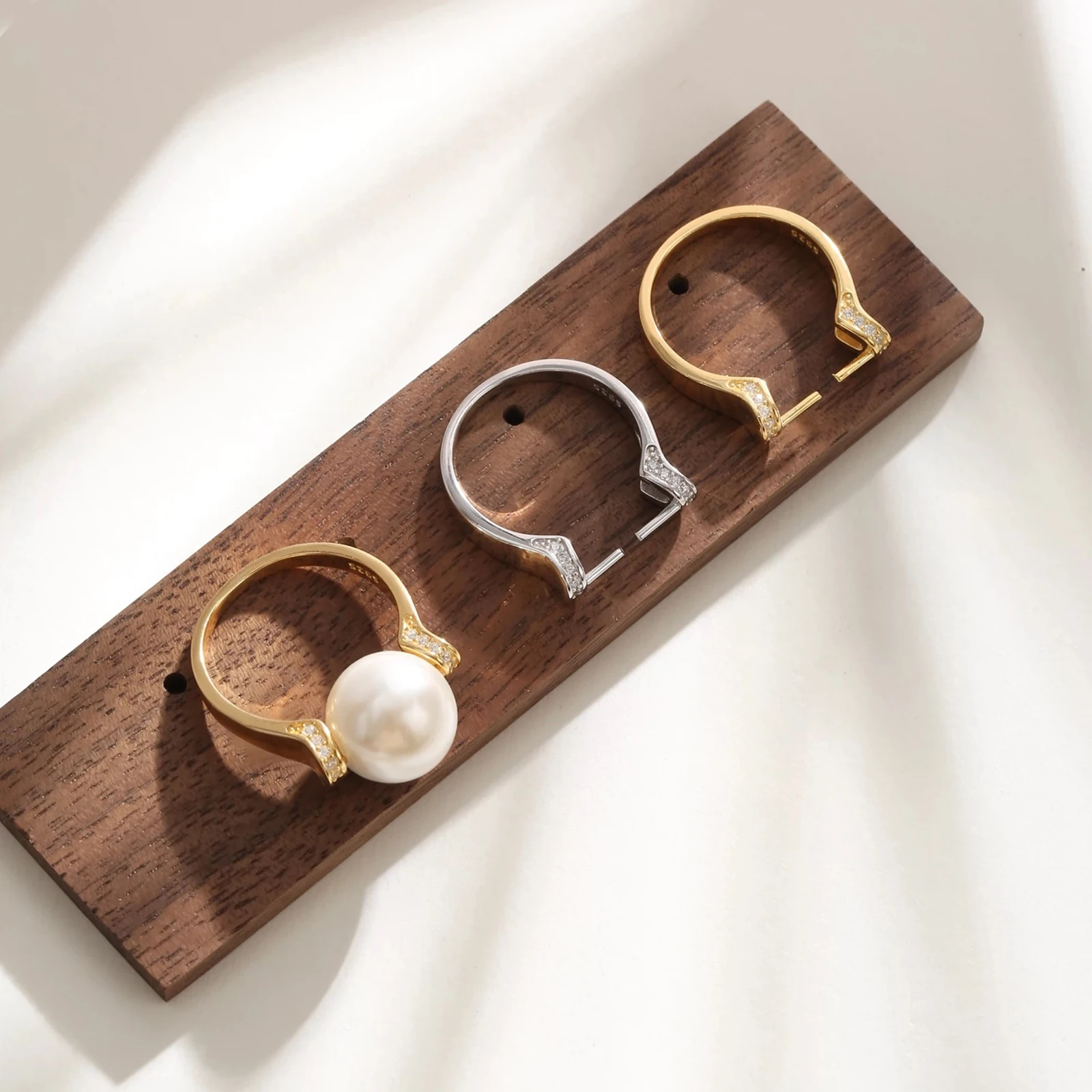 925 Sterling Silver Pearl Ring Base Blank Fit Settings Half Drilled Hole Round Beads DIY Ring Charm Jewelry Making Accessory