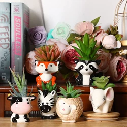 Ceramiczne zwierząt doniczka Cartoon Fox Zebra owce krowa Mini garnek sukulenty rośliny doniczki Bonsai Vintage wazon dekoracja do przydomowego ogrodu