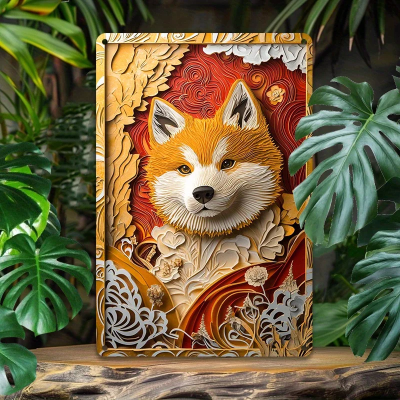 Husky Dog 3D Aluminum Wall Art, Floral Surrounding Metal Tin Sign, Decorative Office, Studio, Home, Bathroom Artwork