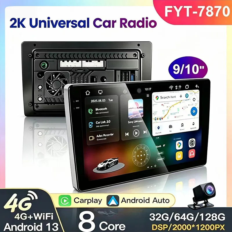 FYT 7870  Universal 9/10 inch Car Radio Stereo 2 Din 2K QLED Carplay Auto GPS Multimedia Player Head Unit Wifi 4G 360