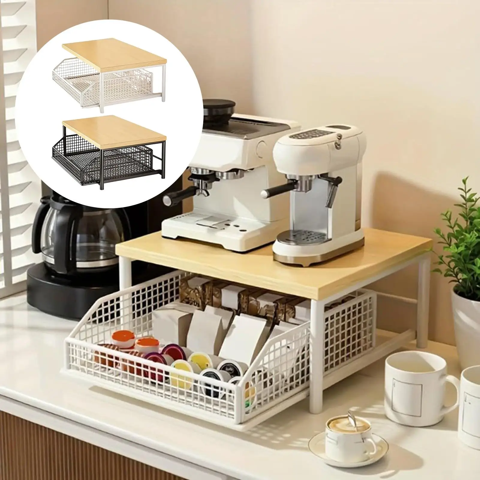 

Kitchen Storage Rack Standing Shelf with Drawer for Fruits Vegetables Microwave Oven Pots Dishes Spices Organizer Home Apartment