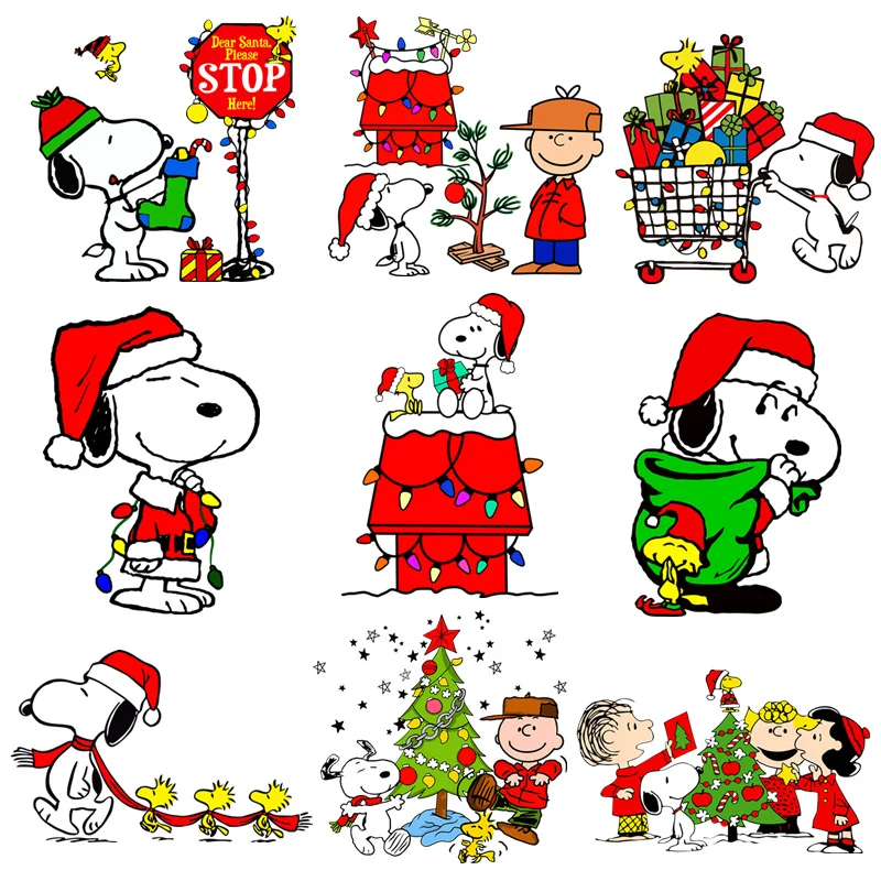 Merry Christmas Snoopy Cute Dog Santa Patches for Clothes Heat Transfer Thermal Stickers DIY T shirt Iron on for Women Appliqued