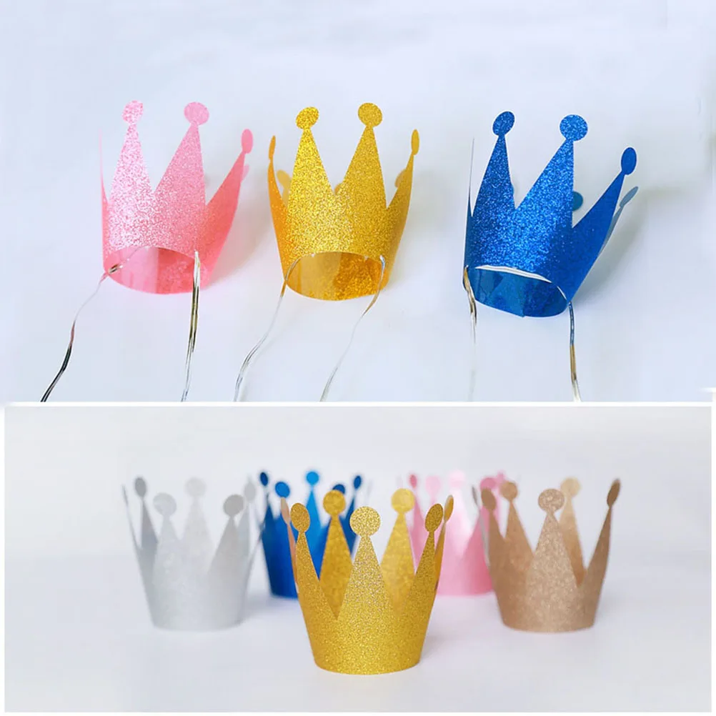

18pcs 18 Glitter Crown Hats Birthday Prince Toddler Mini Ribbon Attached Kids Party Hat Novelty Gold Size