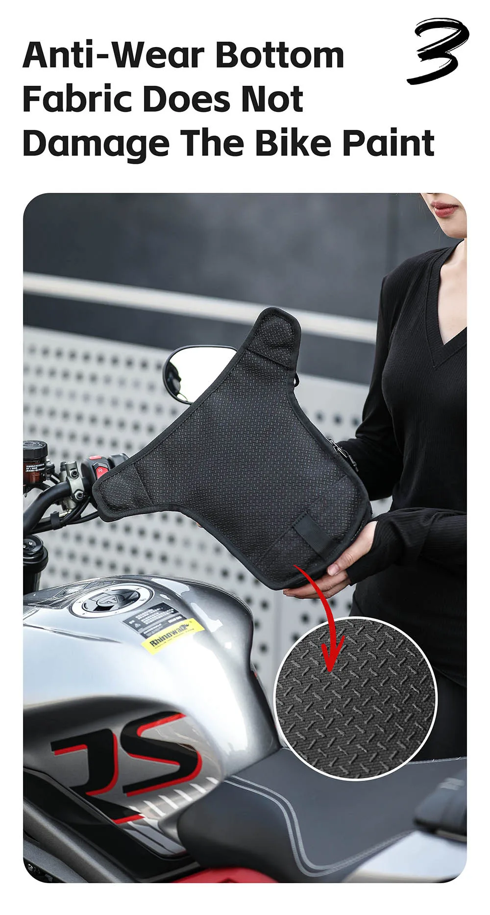 Rhinowalk Motorrad-Hüfttasche mit Drop-Bein, 2,4 l, mehrere Taschen, Motorrad-Tanktasche, nicht magnetische Riemeninstallation – Detail 12