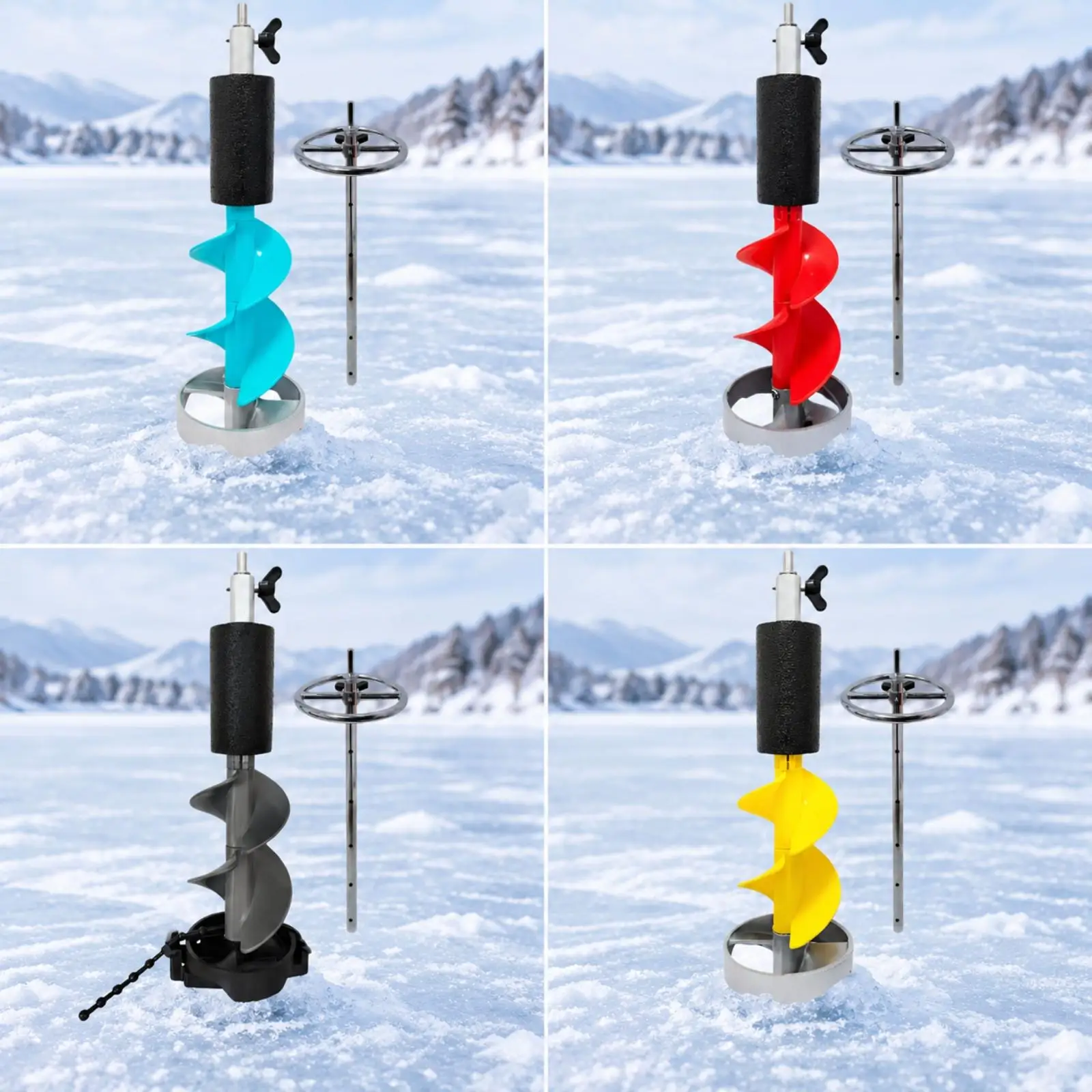 Manual Ice Fishing Drill Bit 150mm Helical Auger for Winter Ice Boring with Cushioned Handle Extension Rod