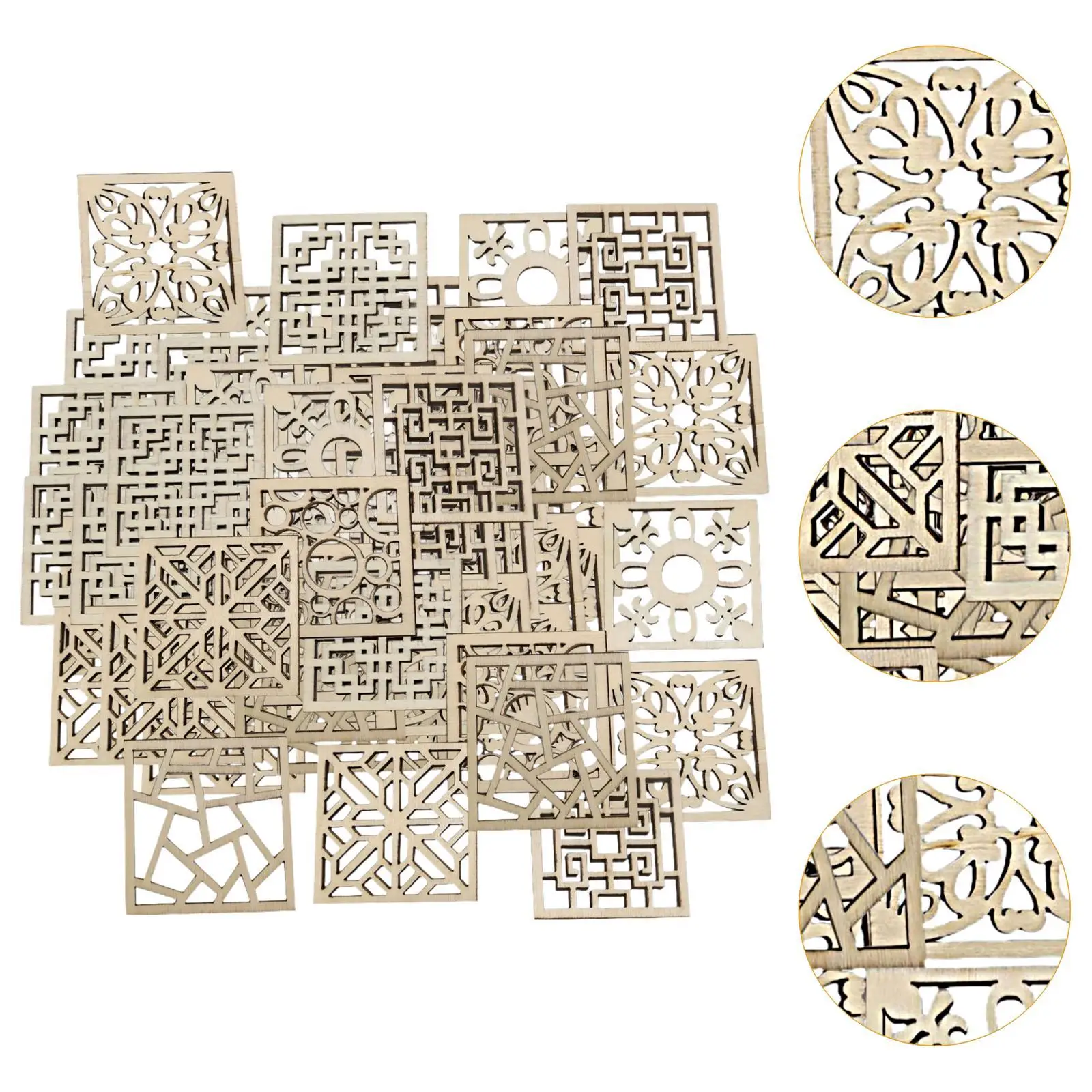 100x enfeites de madeira 4x4 cm pequeno quadrado oco fatia floral para artesanato decoração cartão fazendo diy artesanato pintura