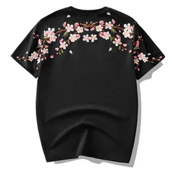 Summer Plum Floral Embroidery TShirt Men Cotton Short Sleeve T-shirts Embroidered Male Top Tee Brand Streetwear 2024 Clothing