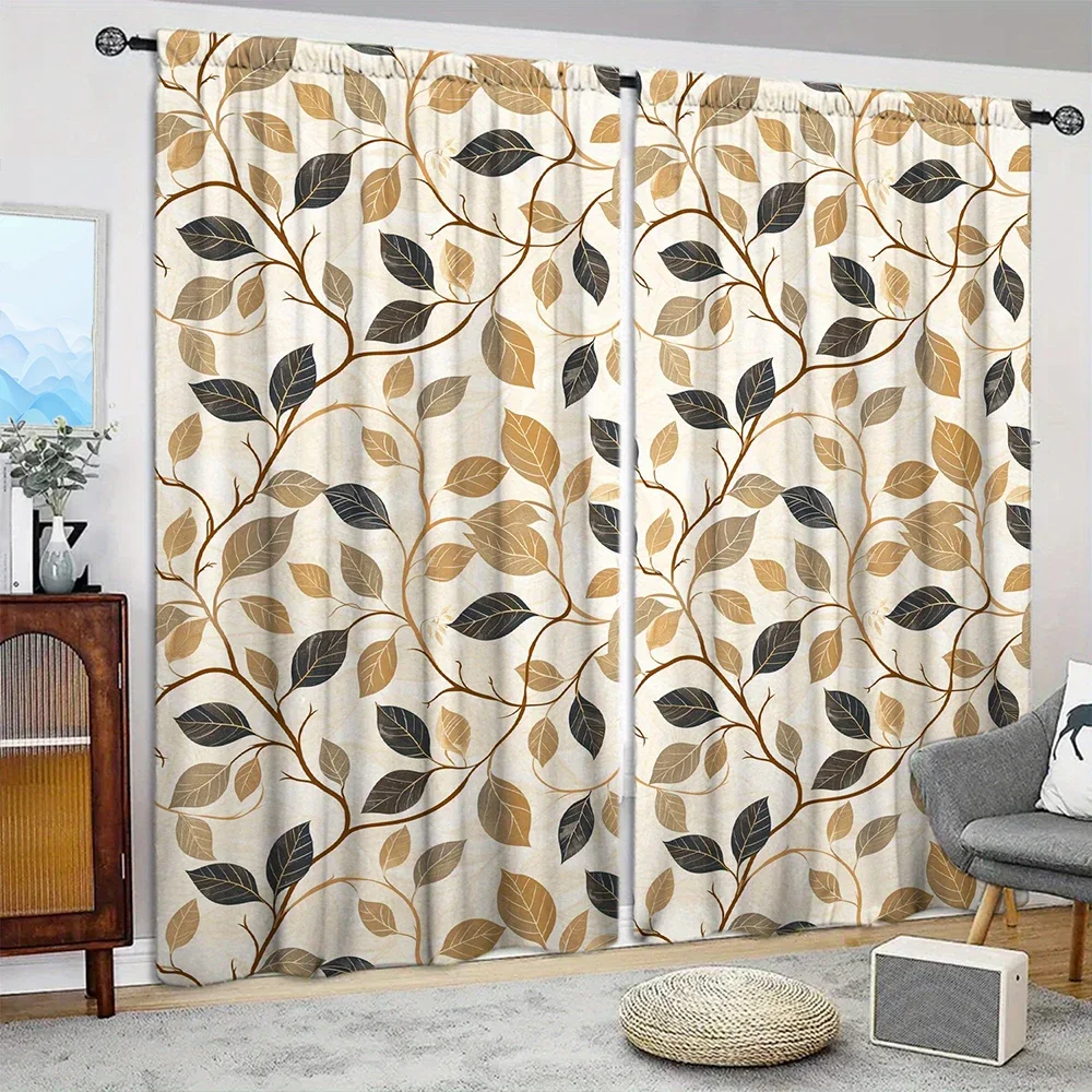 2pcs Modernist Floral Pattern Printed Curtain for Home Decor -Rod Pocket Window Treatment for Bedroom,Office,Kitchen,Living Room