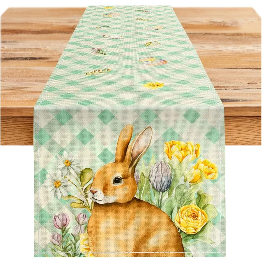 مفرش طاولة E 13 × 71 Ihes E ديكور طاولة ربيعي النعناع الأخضر حديقة الصفاء الأرنب