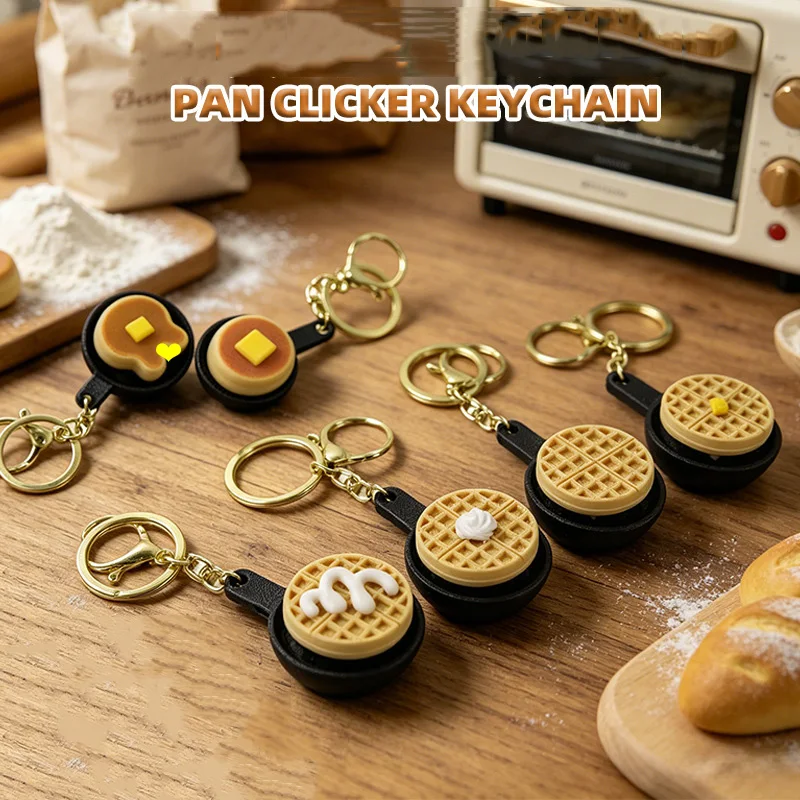 Food Clicker Fidget Keychain Frying Pan Cartoon Shape Pendant Stress Relief Key Chains Bag Accessories