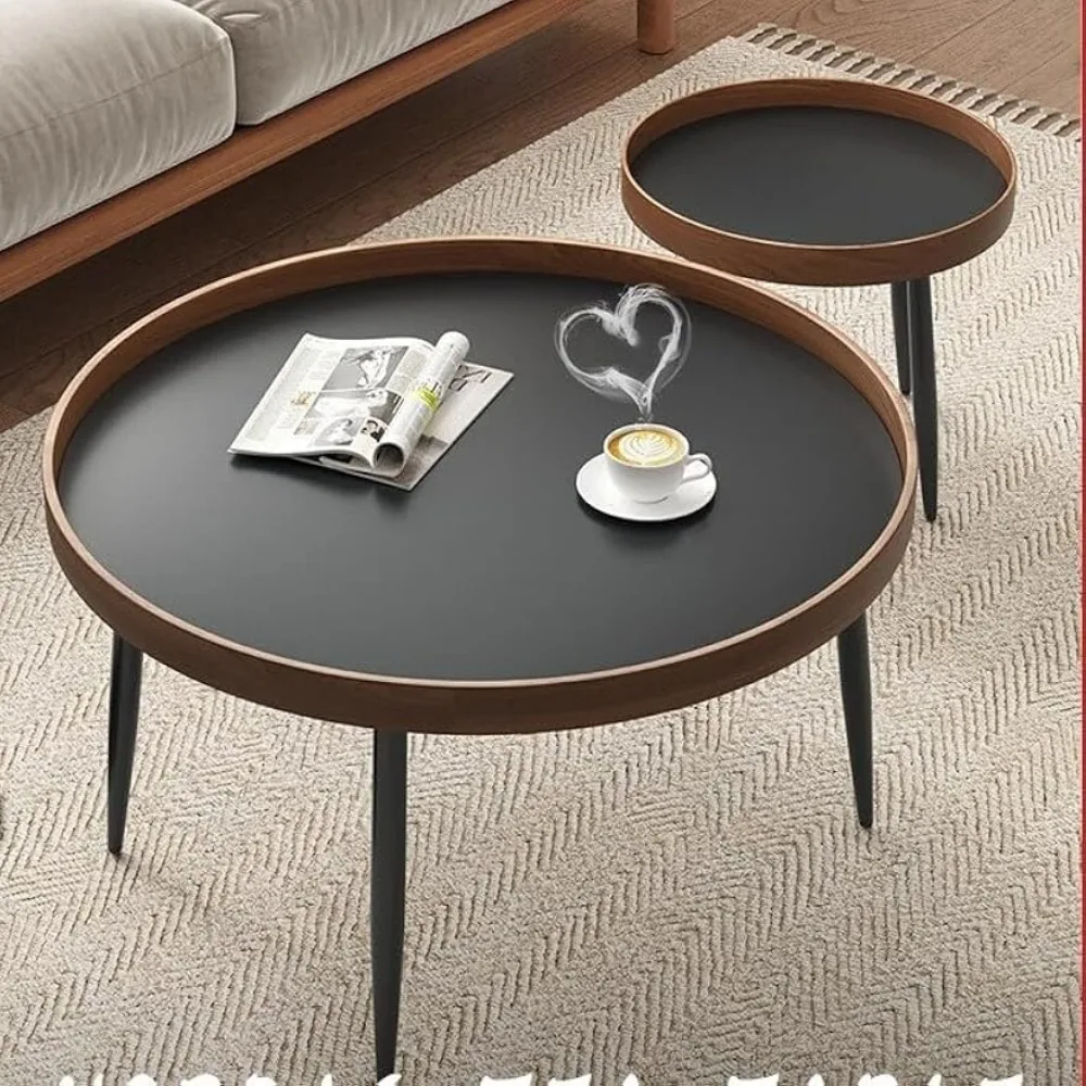 2-Piece Round Coffee Table Set, resistente Metal Frame para sala de estar, sala de jantar, fácil montagem, MDF