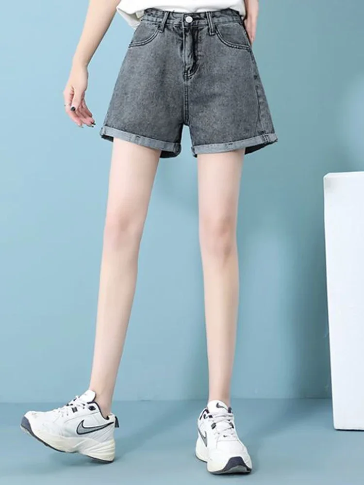 2024 New Summer Women Streetwear Hot Denim Shorts Female Korean Mini Pants Girls Loose Blue Black Black Gray A Line Short Jeans