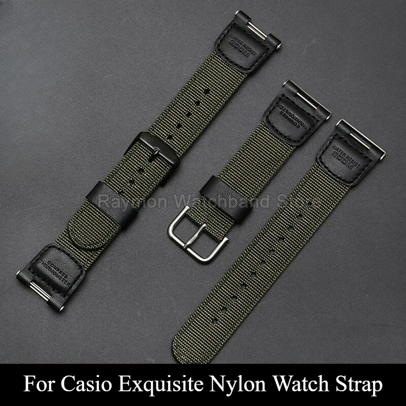 For Casio 12X24mm Nylon Bracelet SGW-100/200 GW-A1130/1100 Concave Interface Fitting Stainless Steel Needle Buckle Watch Strap
