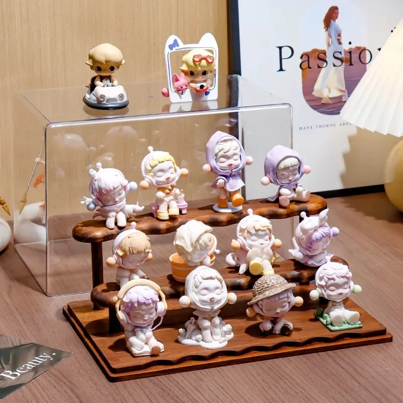 2/3 Layers Wooden Base Blind Box Display Stand For POP-MART Dolls Display Box Transparent Figurine Model Dust-proof Doll Cabinet