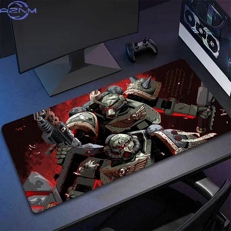 Red Splash Background Dark Comic Armored Warriors With Guns Mouse Pad, Rubber Non Slip Backing, Smooth Surface Gaming Desk Mat f