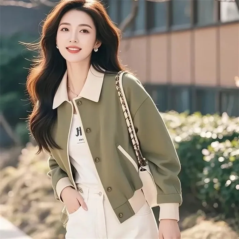 2025 The Popular Super-Fire Spring Clothes Are Unique And Super-Beautiful The Korean Joker Green Short Lapel Coat Woman Is Young