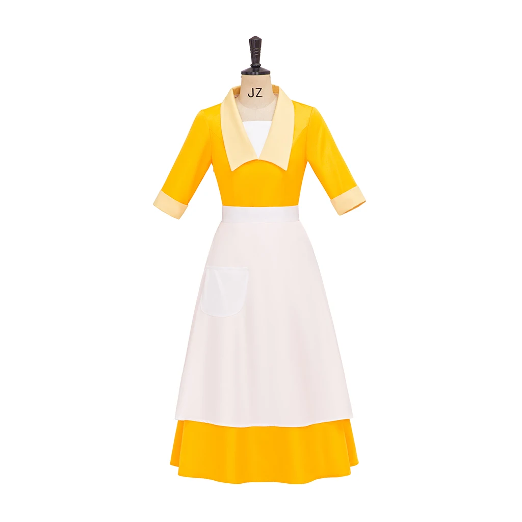 Damen Tiana Prinzessin Cosplay Kostüm Gelbes Kellnerin-Dienstmädchen-Kostüm Fantasy-Kleid Outfit Halloween Karneval Party Verkleidung
