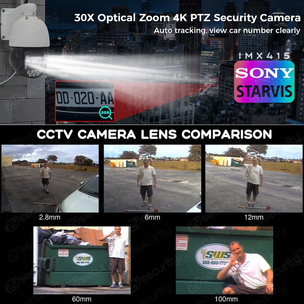 4K 8MP 30X Zoom PTZ-Kamera Outdoor-Sicherheit 2,4/5G WiFi PoE IP-Kamera Menschen-/Fahrzeugerkennung Auto-Tracking-Speed-Dome-Kamera Auto-Zoom Ton- und Lichtalarm Überwachungskamera CamHipro