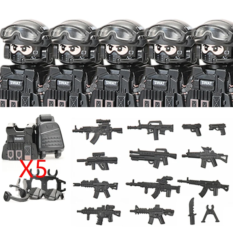 Militär-Spezialeinheiten-Serie Bausteine Stadt-Polizei Kommando SWAT Armee-Soldat Figur Gasmaske Waffen Bausteine Spielzeug