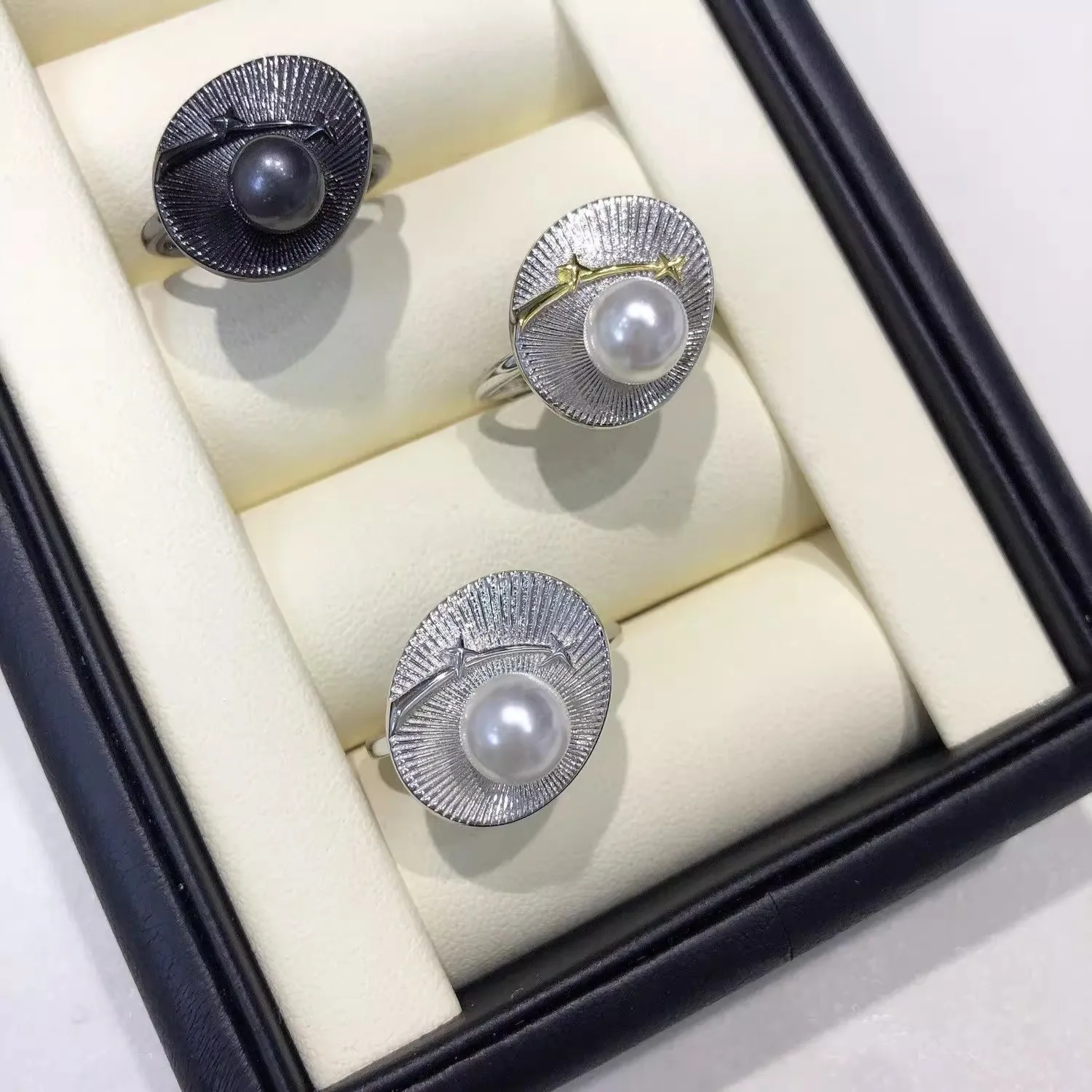 MeiBaPJ 6mm Freshwater Pearl Star RING Fashion Holder Ring DIY 925 Silver Setting Fine Wedding Jewelry for Women